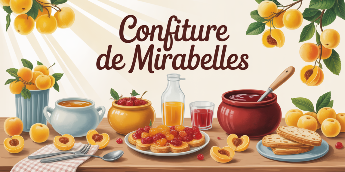 plateau avec confiture de mirabelles et tartines matin