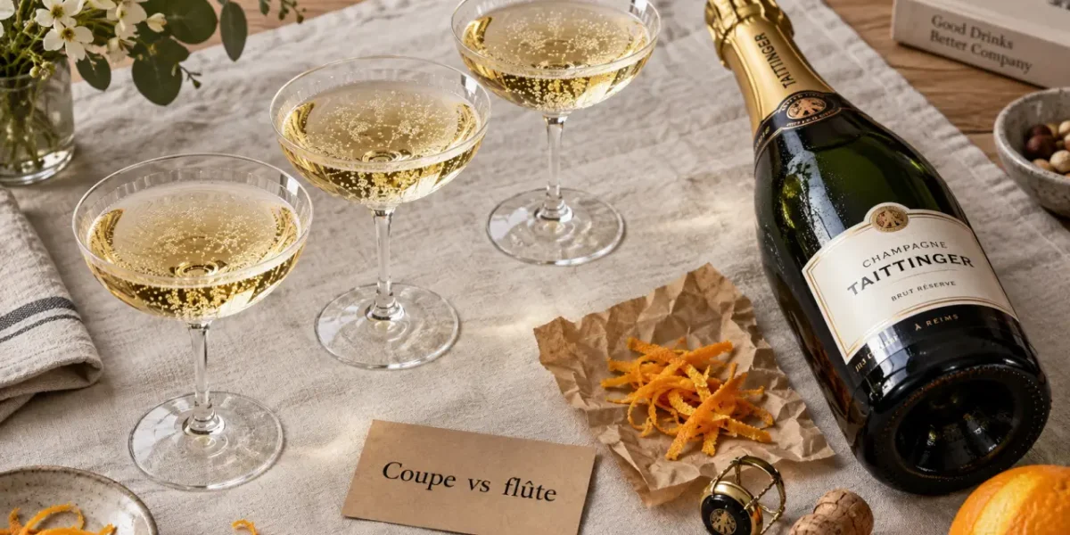 Coupe de champagne élégante, bulles qui s’échappent