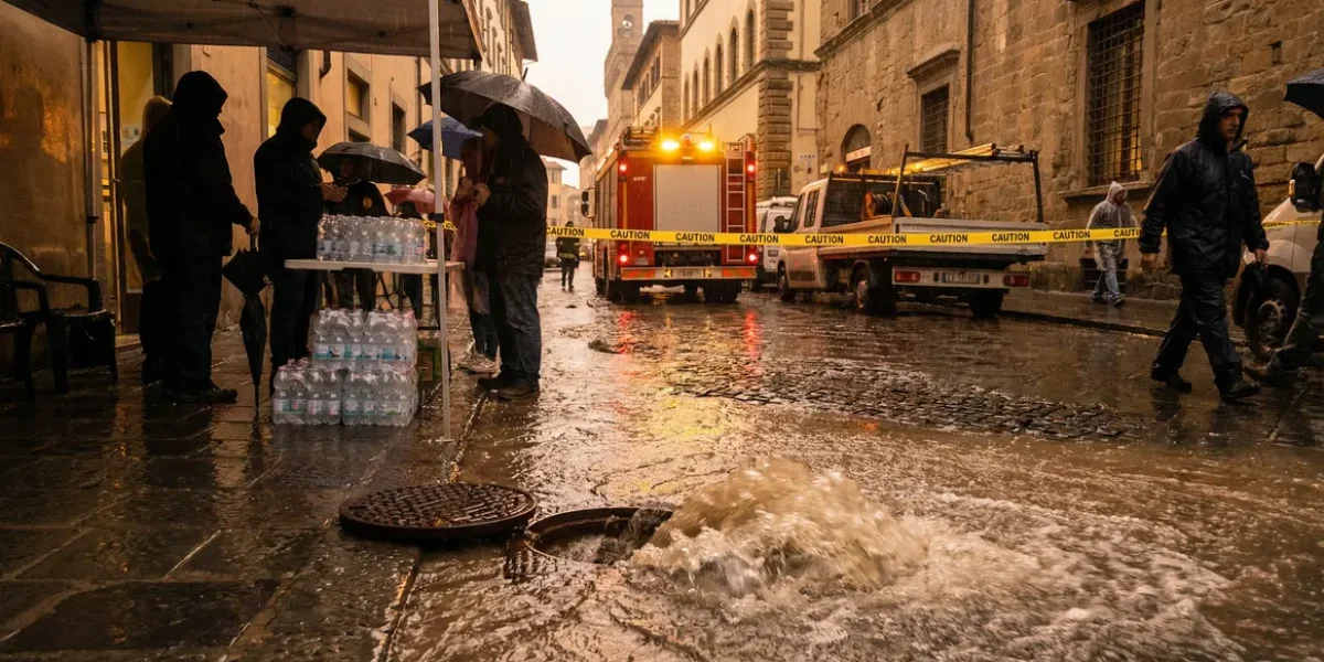 Ville sous pluie intense canalisation rompue habitants urgence eau