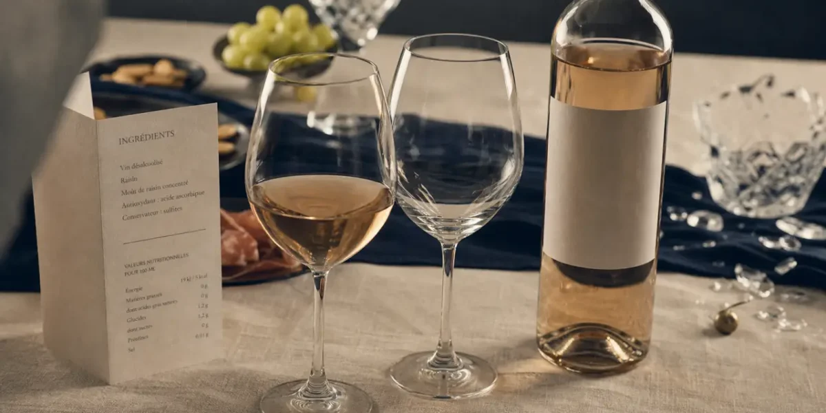 Danger du vin sans alcool : risques et additifs, photo verres et bouteille