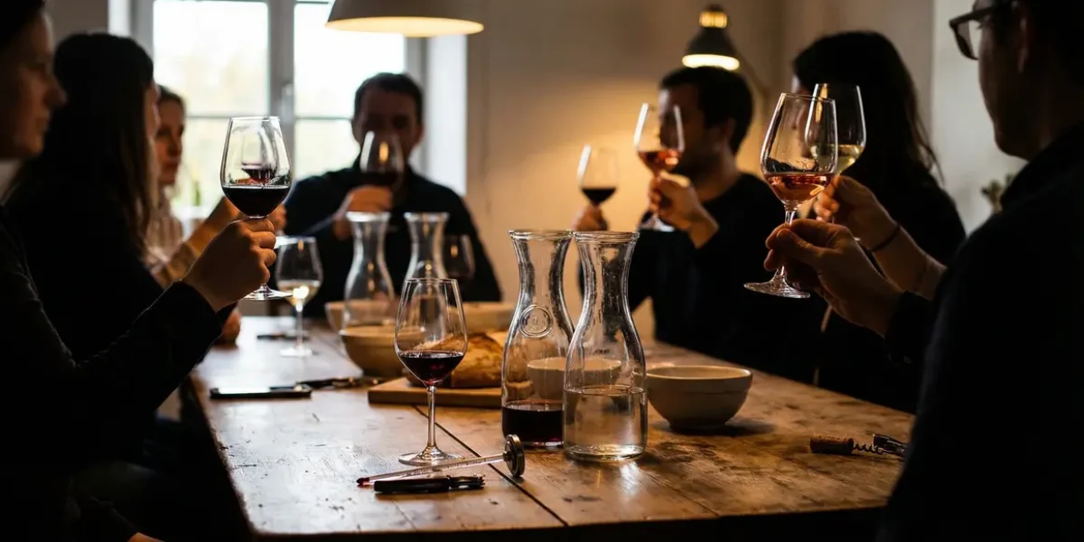scène de dégustation vin table conviviale