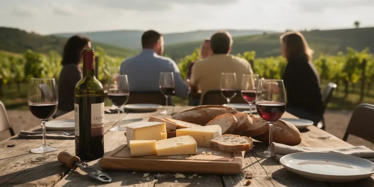 scene degustation vin table conviviale vignes