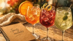 different spritz : Aperol, Hugo ou Limoncello, verres au Prosecco et glaçons