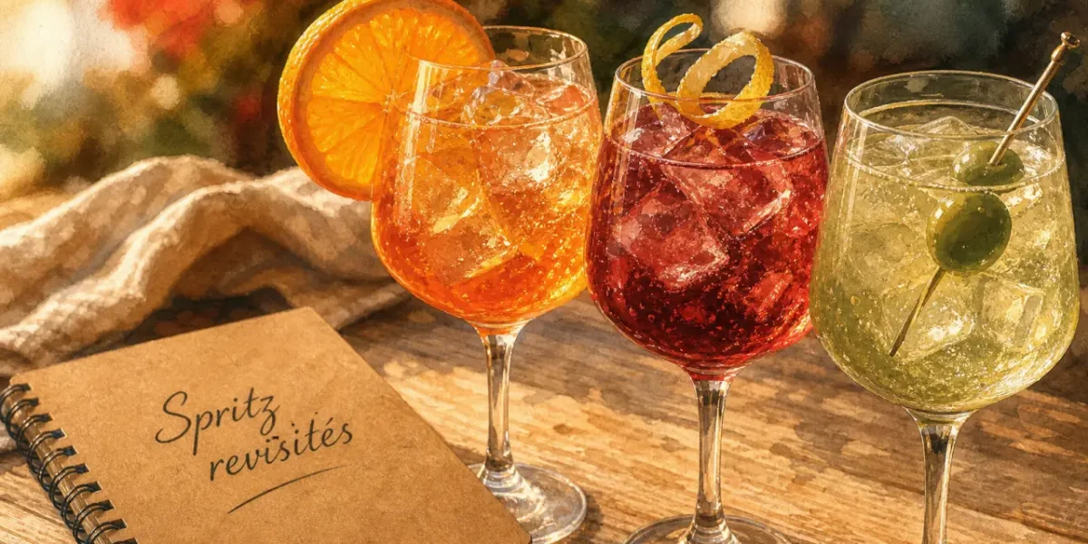 different spritz : Aperol, Hugo ou Limoncello, verres au Prosecco et glaçons