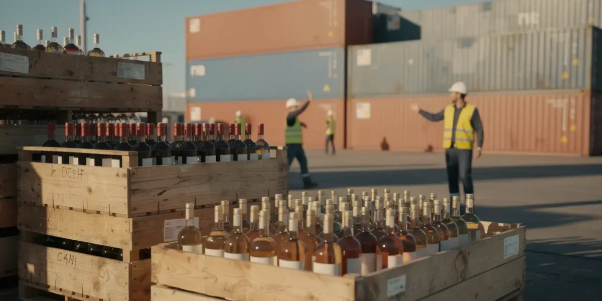 Caisse vin spiritueux français quai portuaire exportation