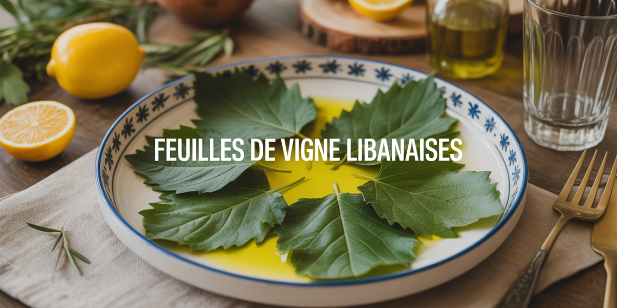 Assiette feuilles de vigne libanaises huile olive citron herbes
