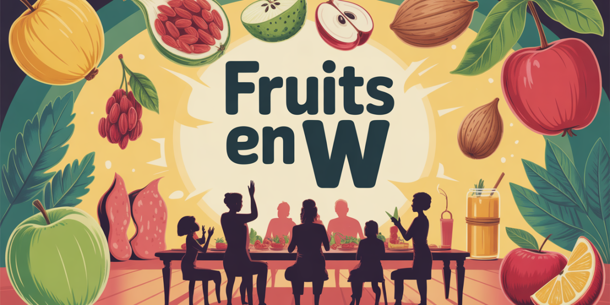 illustration affiche colorée fruits en W autour d'une table