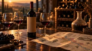 Grande vin de Bordeaux : verres et bouteille à la dégustation