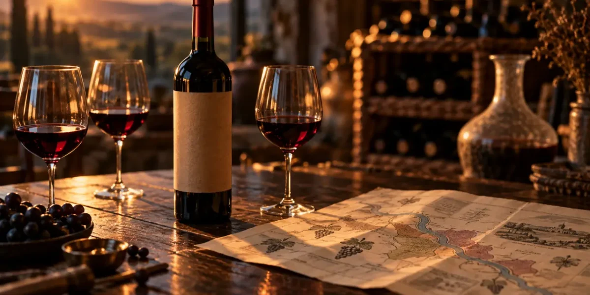 Grande vin de Bordeaux : verres et bouteille à la dégustation