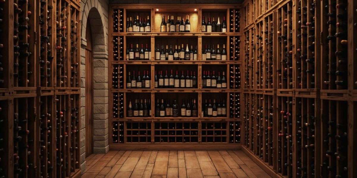 cave à vins : bouteilles de vin soigneusement organisées dans une cave