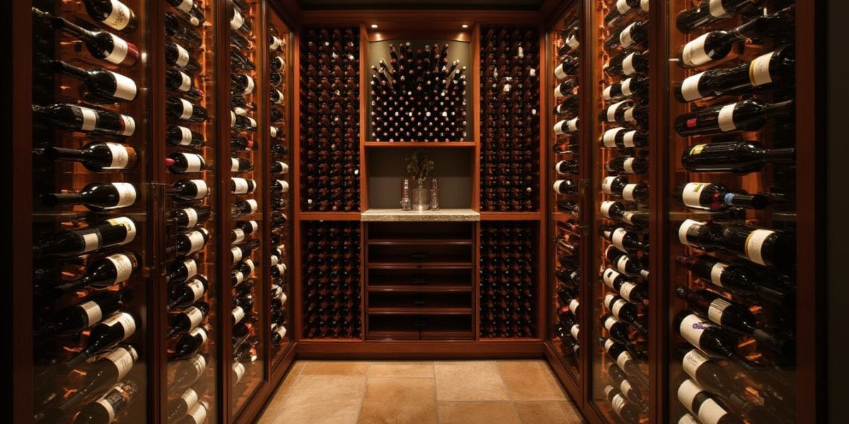 cave à vin multi-température : intérieur d'une cave à vin moderne avec plusieurs zones de température pour différents types de vin