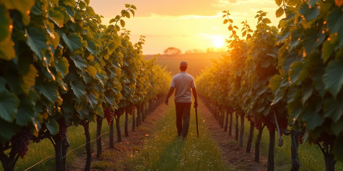 vendanges : vignoble avec des vendangeurs récoltant des raisins à la main