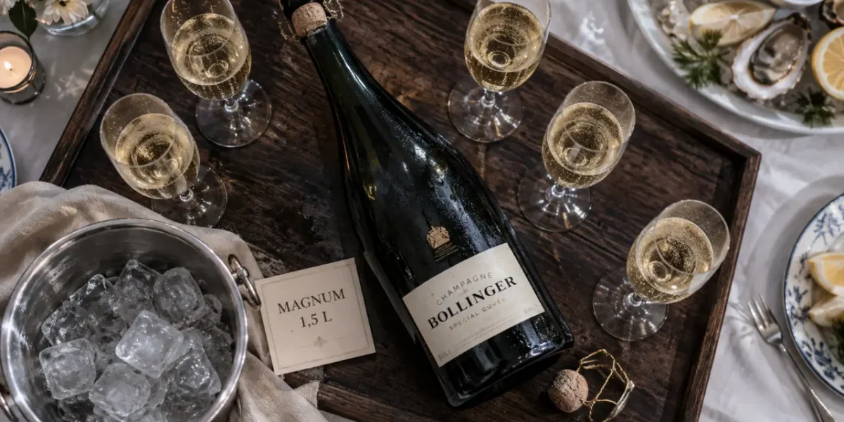 Magnum champagne 1,5 L avec flûtes et seau à glace