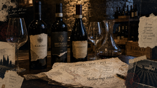 Meilleur vin rouge italien : Barolo, Brunello, Amarone sur table en bois