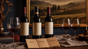 Meilleur vin rouge italien : Barolo Brunello Amarone, bouteilles et verres