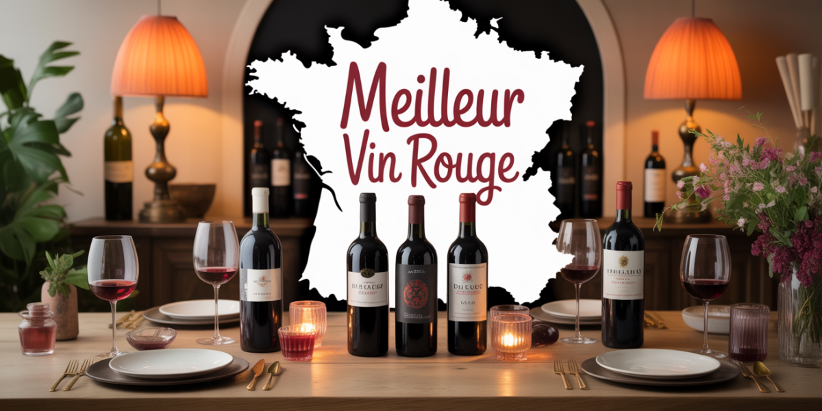 Bouteilles de meilleur vin rouge sur table élégante carte France