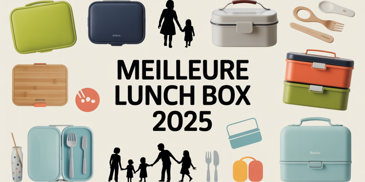 scène de lunch boxes modernes pour 2025, bambou inox plastique, familles et enfants