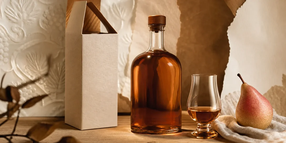 Noce royale : liqueur cognac poire Williams légère, bouteille et verre