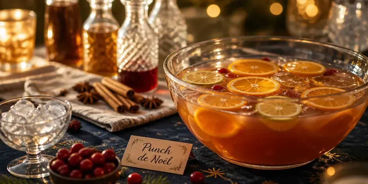 Punch de noël maison fruité aux épices, orange et glaçons