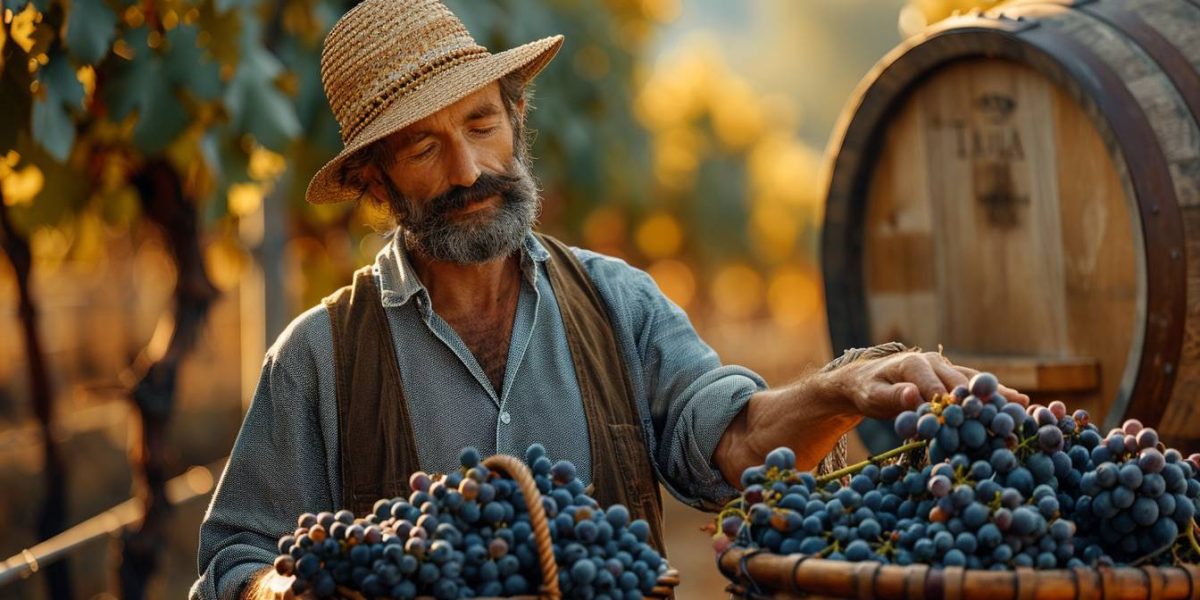vinification : cuves de fermentation et grappes de raisin en vinification