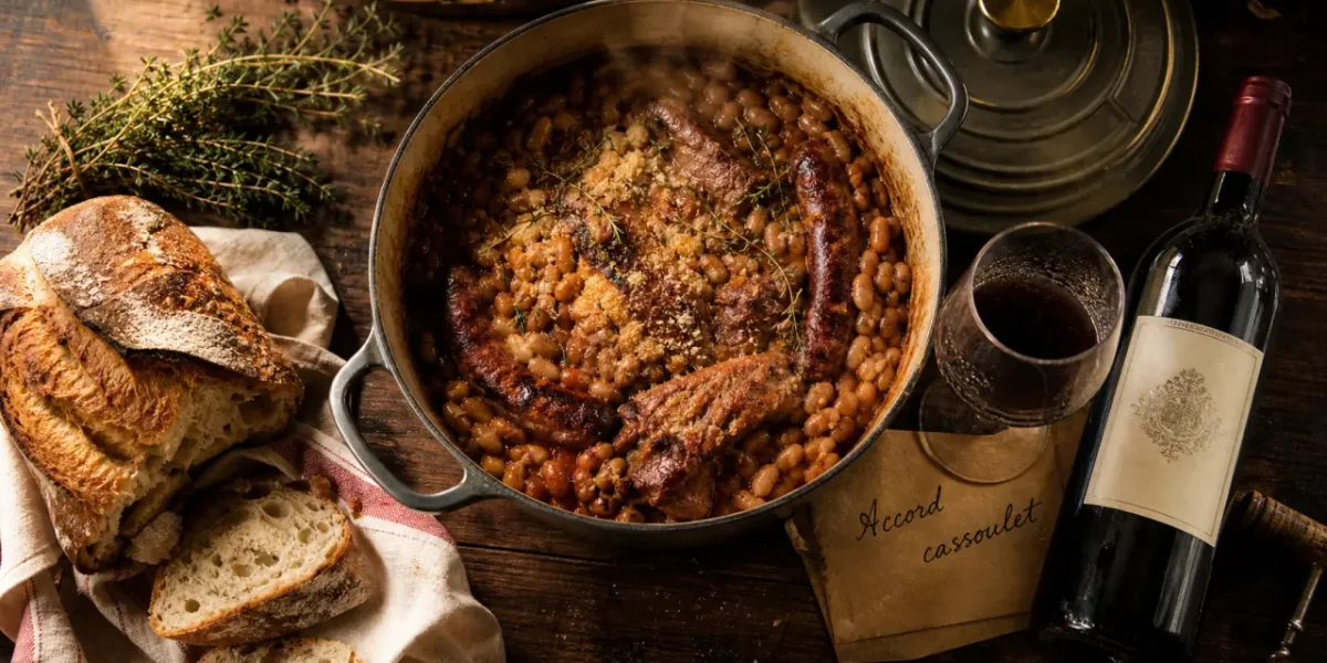 Que boire avec un cassoulet : vin rouge du Sud-Ouest et cocotte fumante