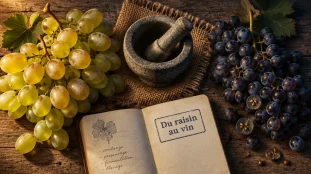 Raisin et vin : peau des raisins couleur et levure pour l’alcool