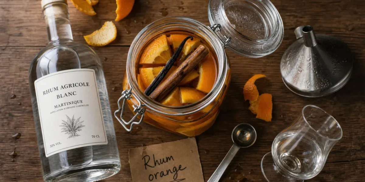 rhum orange maison : oranges macérant dans du rhum ambré