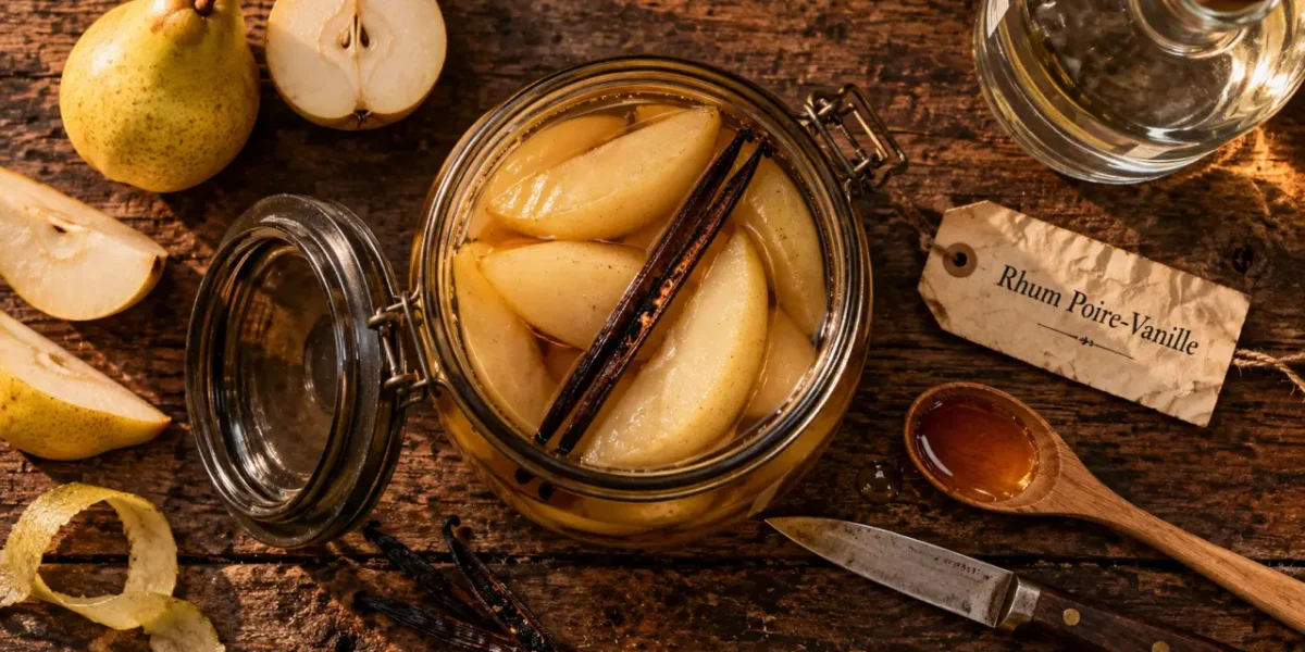 Rhum poire vanille : bocal de poires Williams en macération