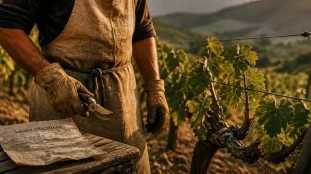 Photo salaire viticulteur : viticulteur avec sécateur dans les vignes
