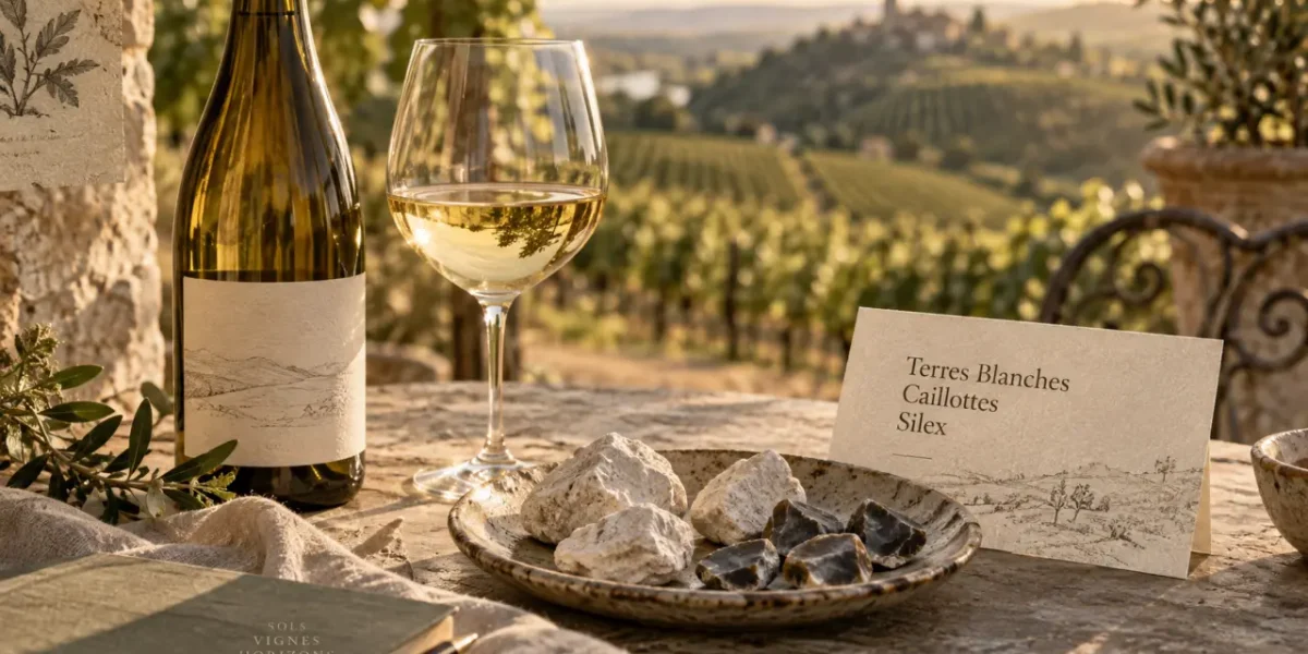 Sancerre vin : silex, caillottes et terres blanches sur table de dégustation