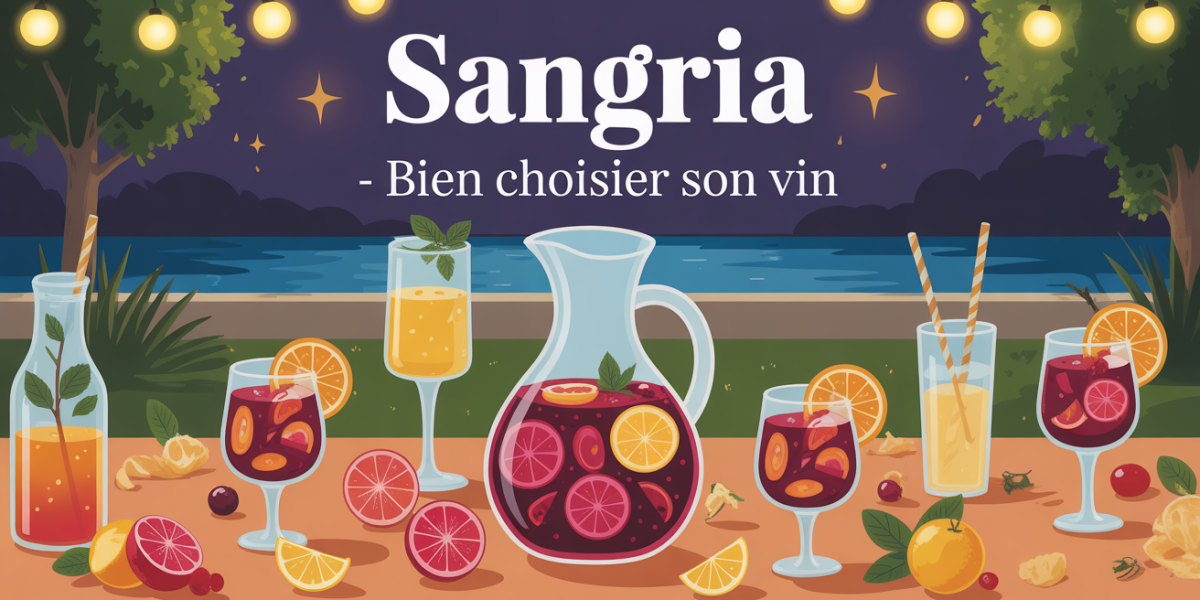 Grande table estivale avec carafe sangria, fruits et glaçons