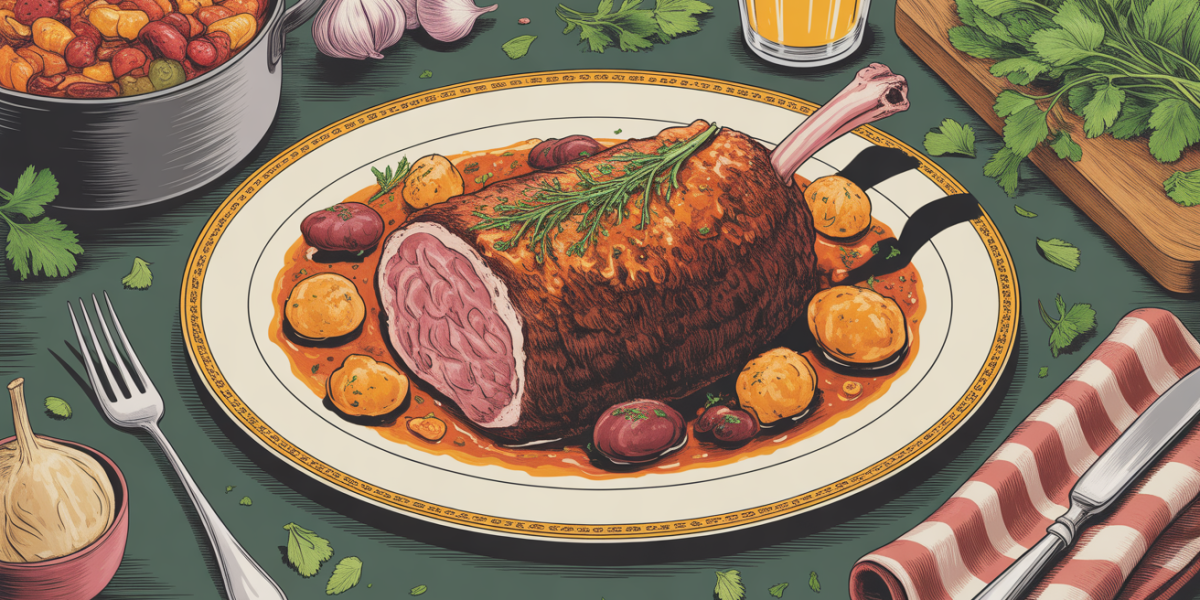 Plat ovale avec gigot et sauce gigot d'agneau fond de veau