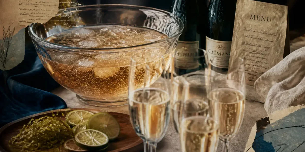 Soupe champenoise : recette pour 20 personnes, saladier à punch avec bulles