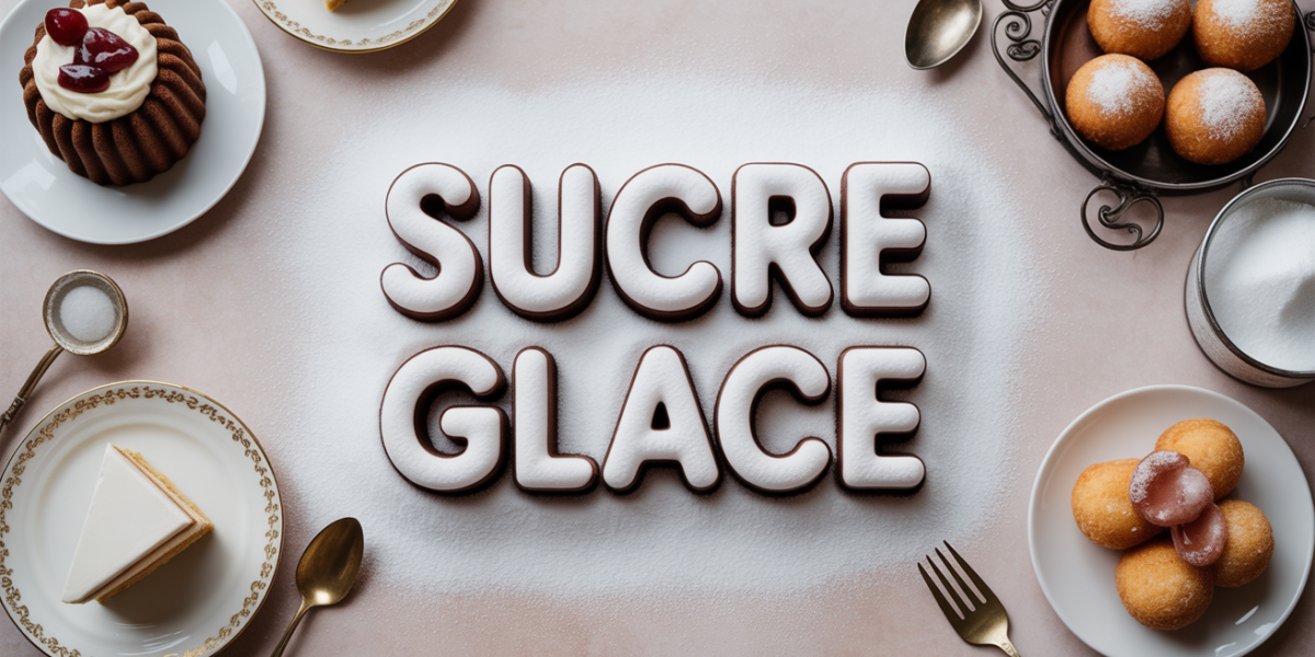 table avec dessert saupoudré de sucre glace