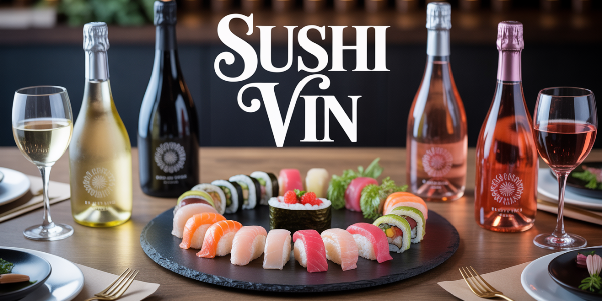 sushis et vins blancs rosés effervescents sur table conviviale