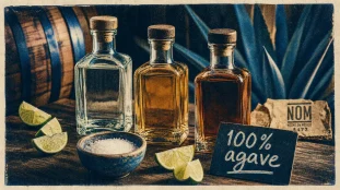 Tequila mexicaine : bouteilles blanco, reposado et añejo, 100% agave