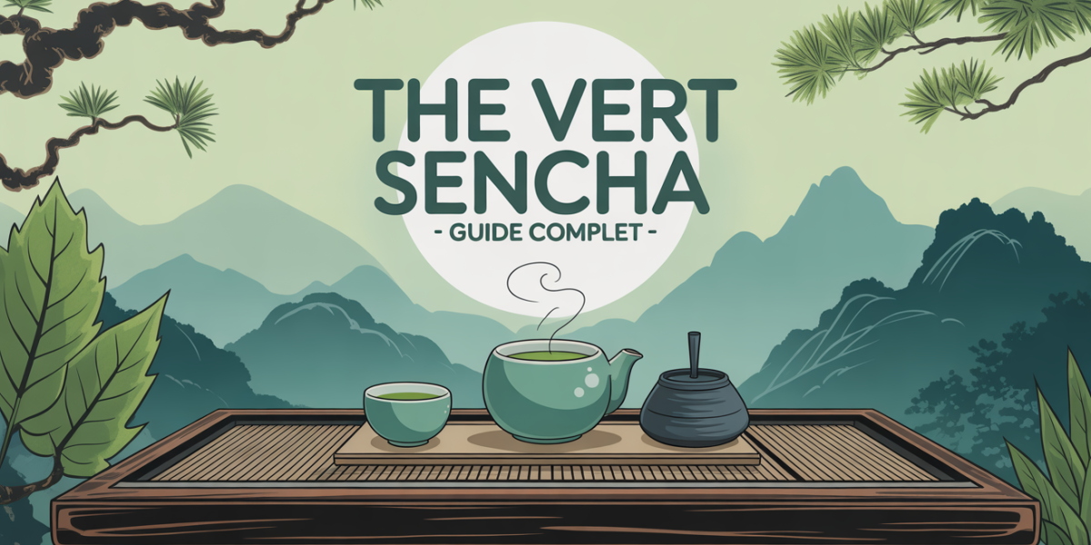 vue zen tasse the vert sencha emeraude et theiere kyusu sur table japonaise