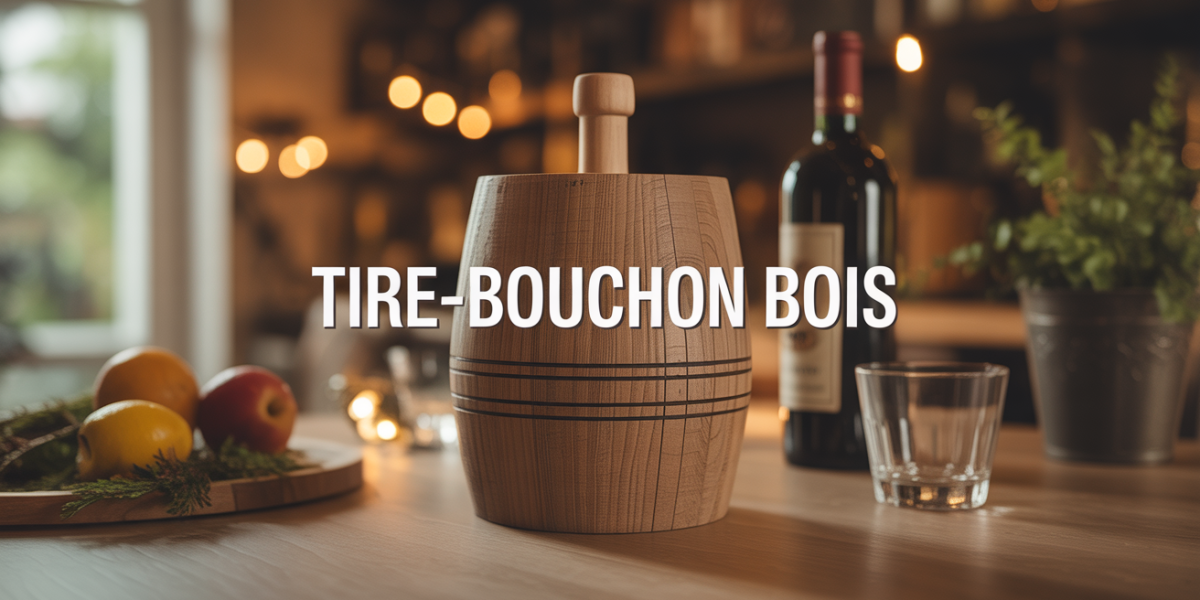 tire bouchon bois sur table avec bouteille vin