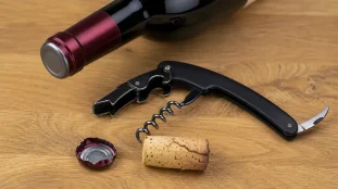 Tire bouchon du sommelier double levier, mèche brillante, ouverture capsule