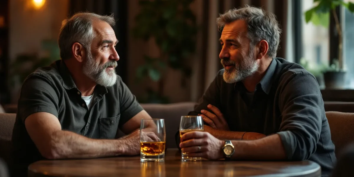 whisky : deux verres de whisky sur fond en bois