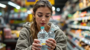 eau gazeuse faible en sodium : bouteille d'eau gazeuse avec étiquette mentionnant faible teneur en sodium
