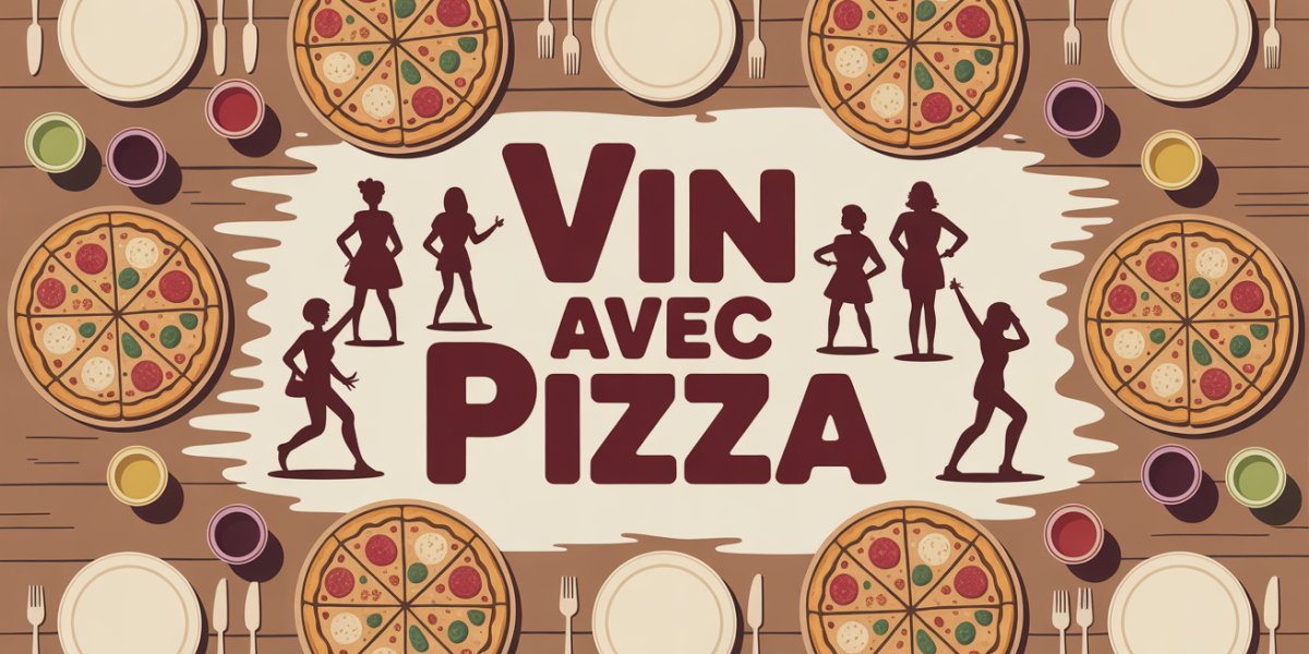Table festive avec vin et pizza