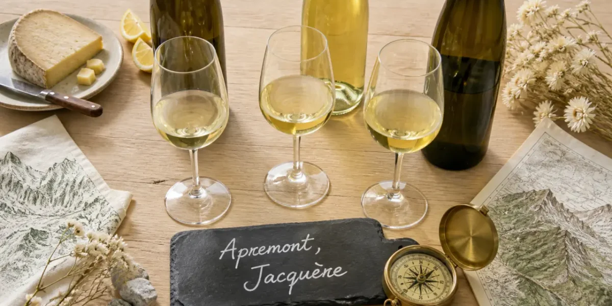 Vin blanc de Savoie : verres et bouteilles Apremont, Roussette, Chignin-Bergeron