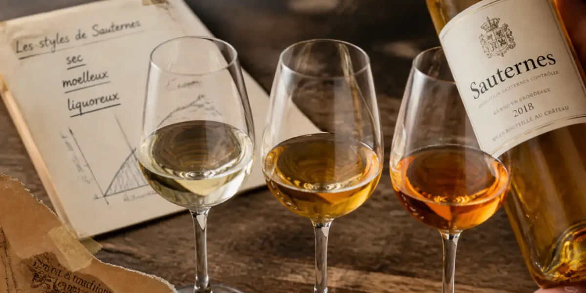 Vin blanc du bordelais : trois verres sec, moelleux, liquoreux