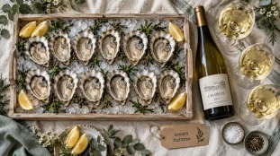 Vin blanc huitre et huîtres fraîches