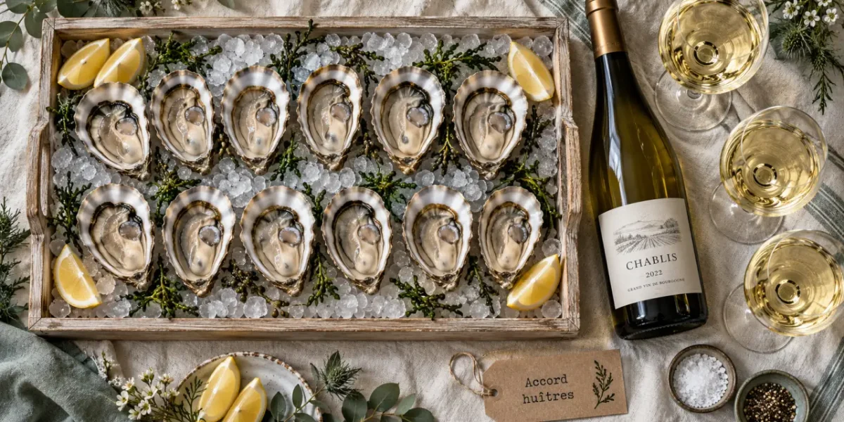 Vin blanc huitre et huîtres fraîches