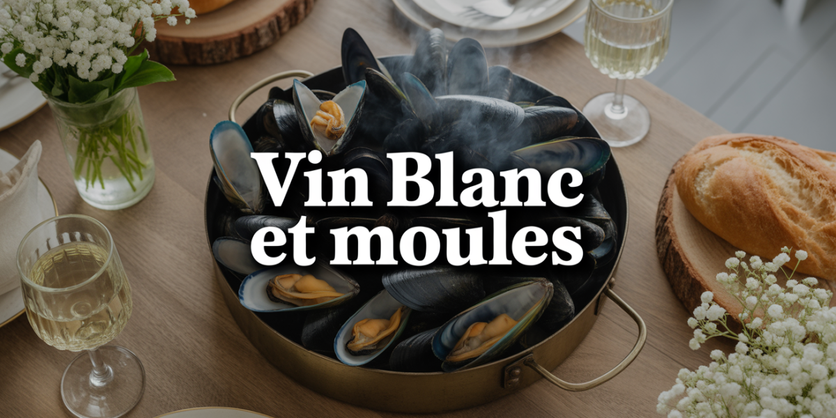 marmite moules marinières vin blanc sur table bois