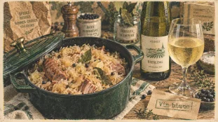 Vin blanc pour choucroute, riesling sec avec choucroute mijotée