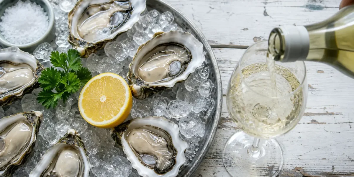 Vin blanc pour huitre, huîtres citron et verre blanc