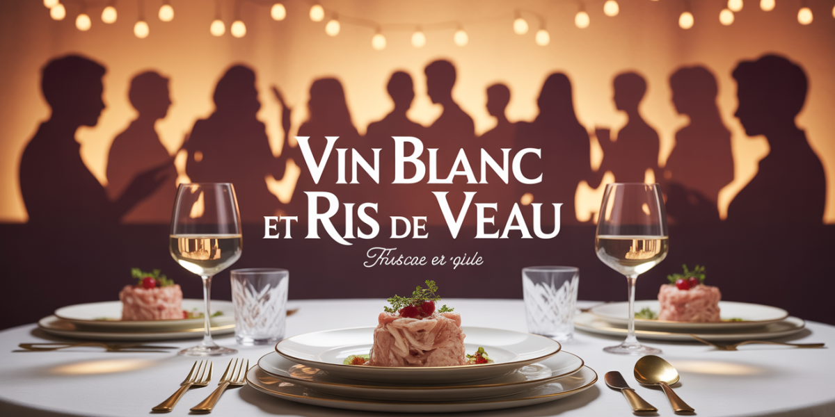 plat de ris de veau et verre de vin blanc sur table chic